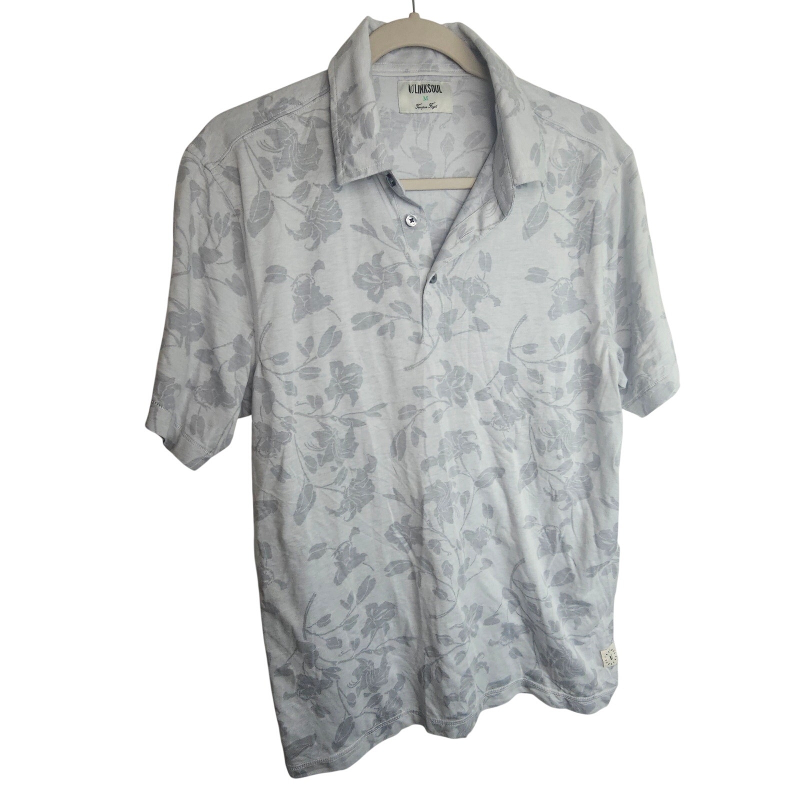 Linksoul Mens Floral Polo Shirt M Tropical Hawaiian Resortwear Stretch Weekend